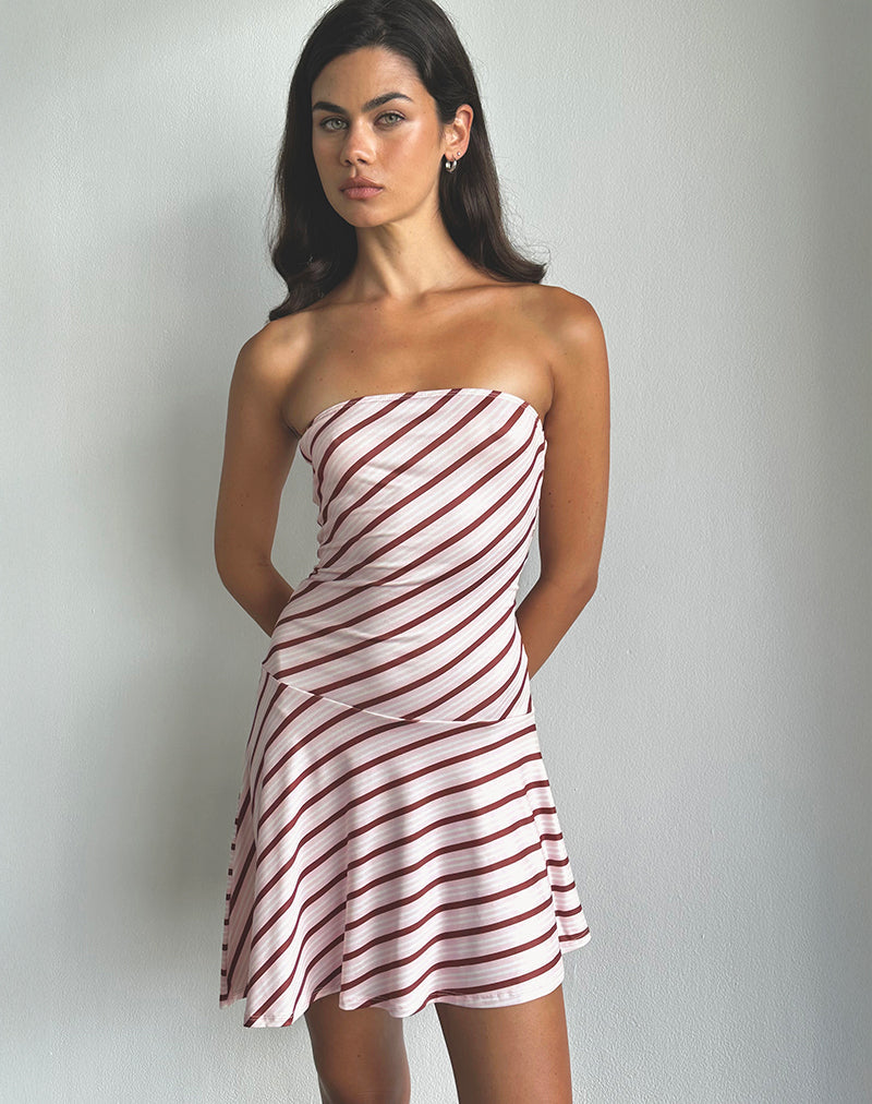 Immagine del mini abito Kagari a righe diagonali rosa