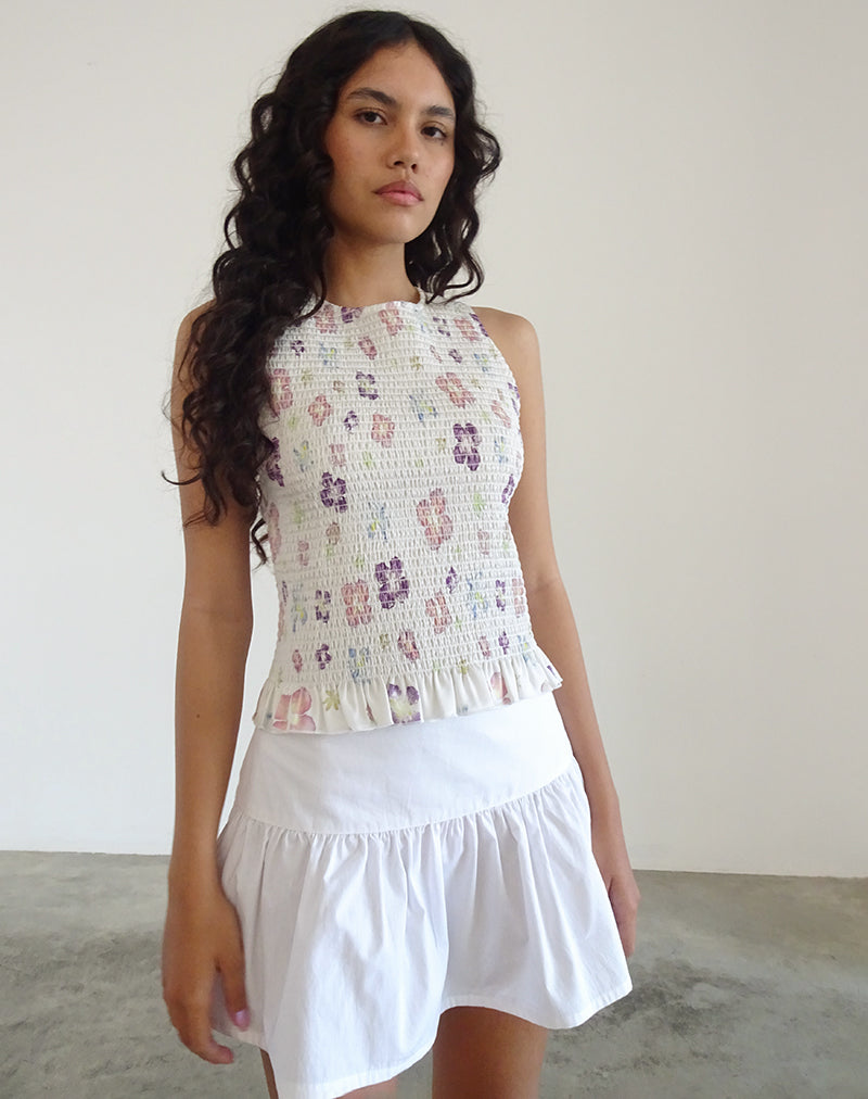 Immagine di Kagumi Shirred Top in Flower Stamp Viola