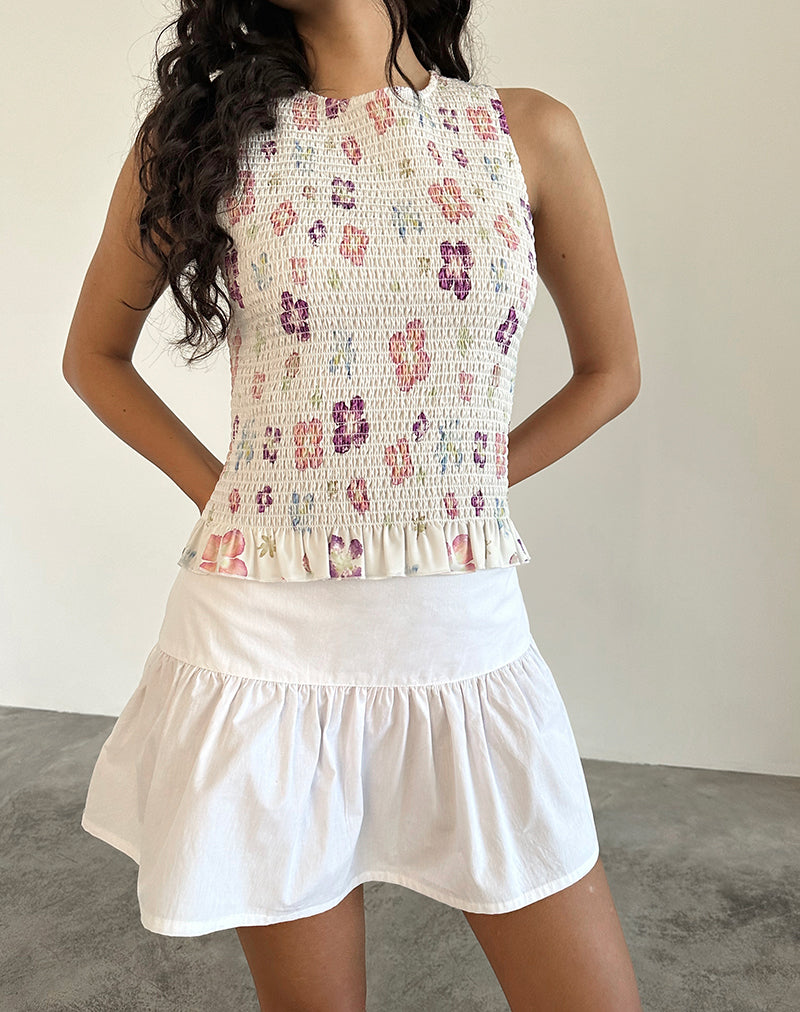 Immagine di Kagumi Shirred Top in Flower Stamp Viola