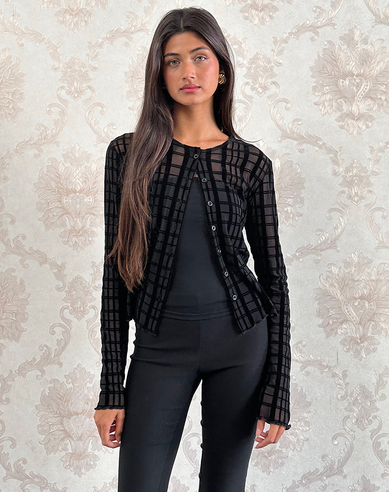 Immagine del cardigan Kahula in tonal check flock nero