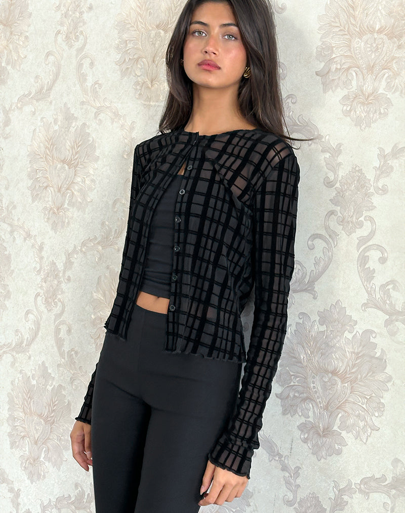 Immagine del cardigan Kahula in tonal check flock nero