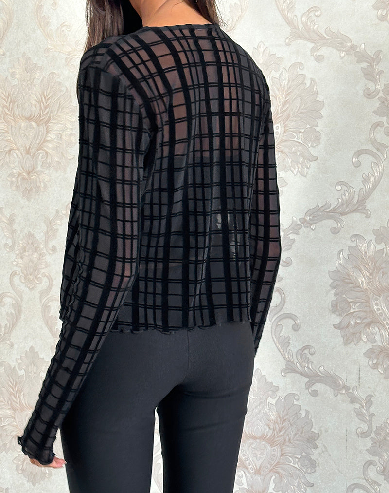 Immagine del cardigan Kahula in tonal check flock nero