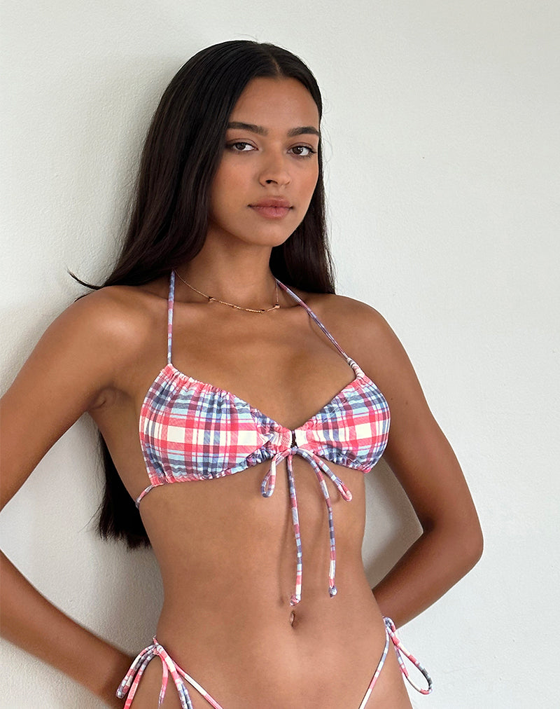 Top bikini Kaia in tartan rosa pastello