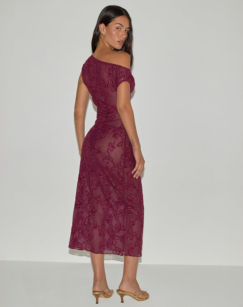Immagine di Kaido Midi Dress in maglia di paillettes Borgogna