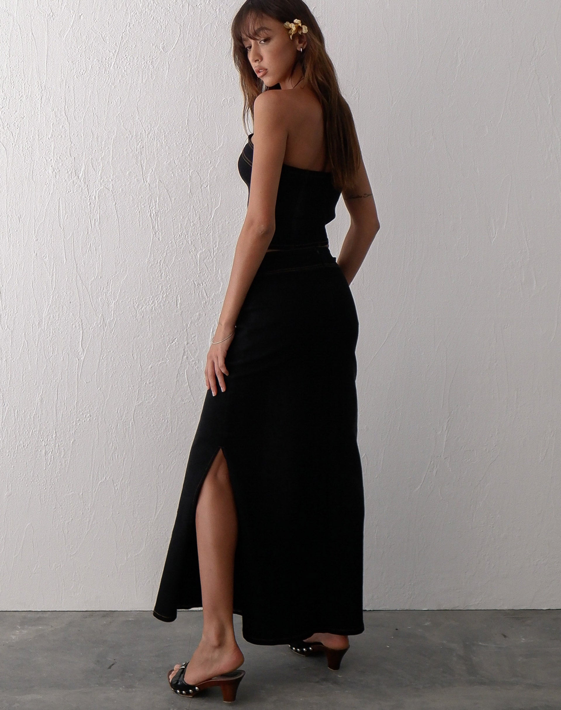 Immagine di Lafille Maxi gonna in denim con lavaggio nero
