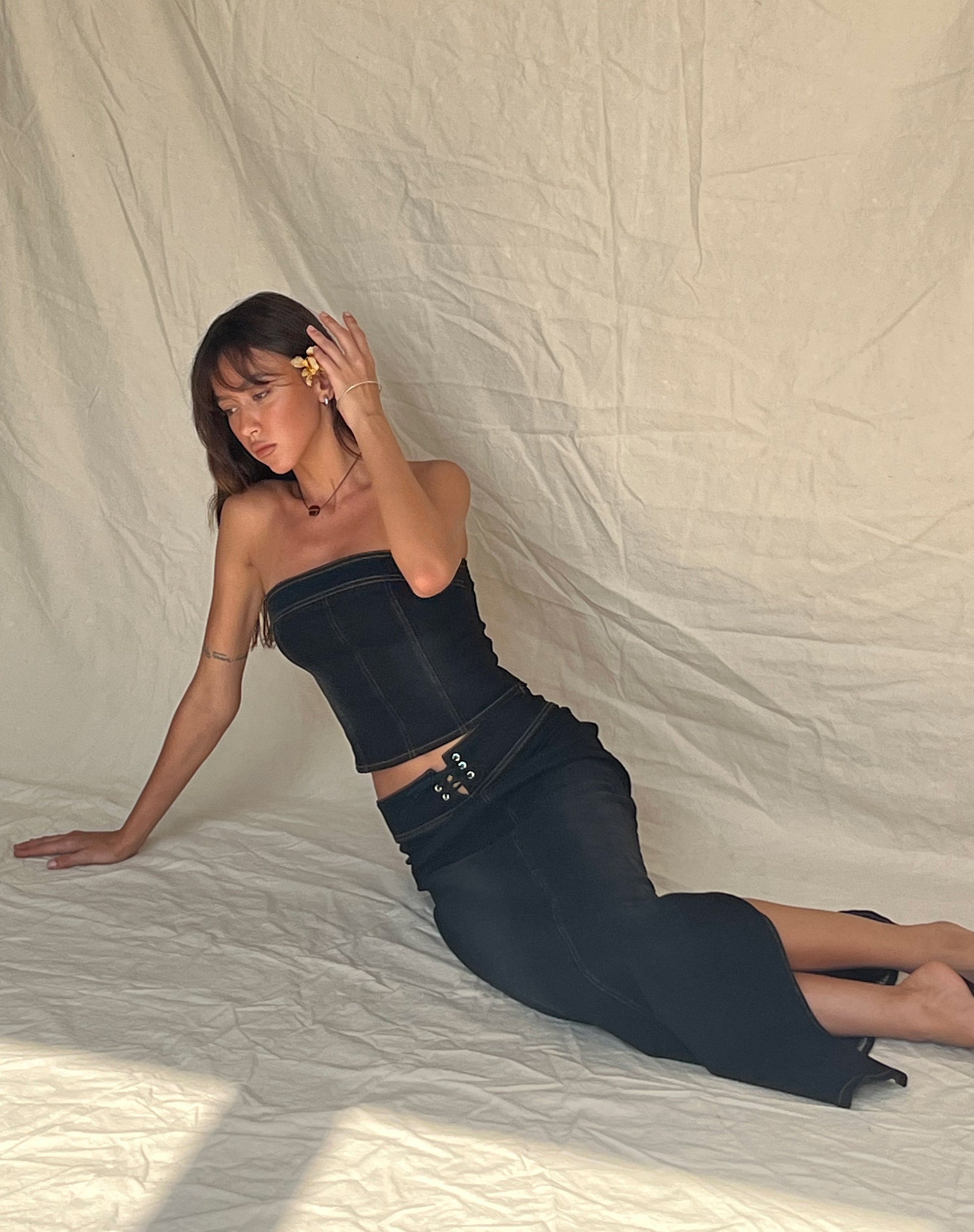 Immagine di Lafille Maxi gonna in denim con lavaggio nero