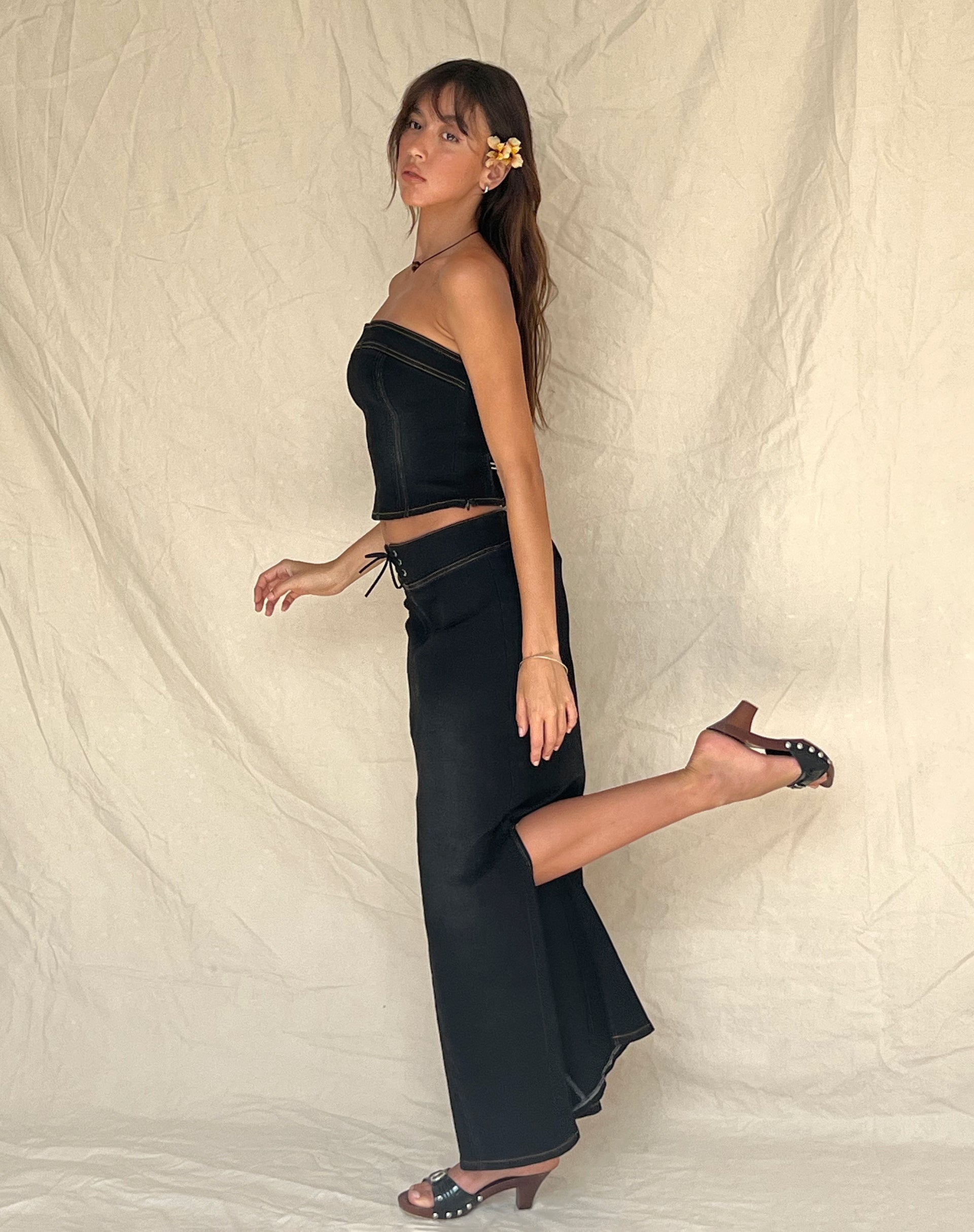 Immagine di Lafille Maxi gonna in denim con lavaggio nero