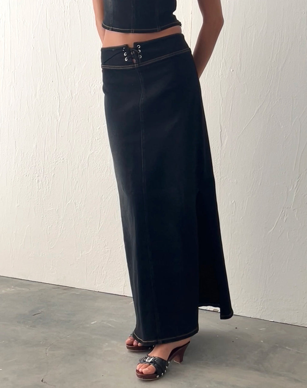 Maxi gonna in denim Lafille con lavaggio nero