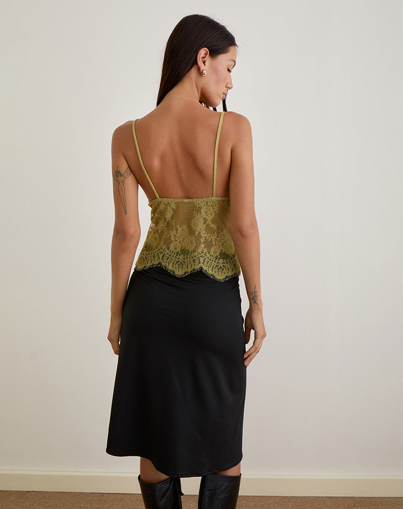 Immagine di Kaika Plunge Cami Top in pizzo ciglia Chartreuse