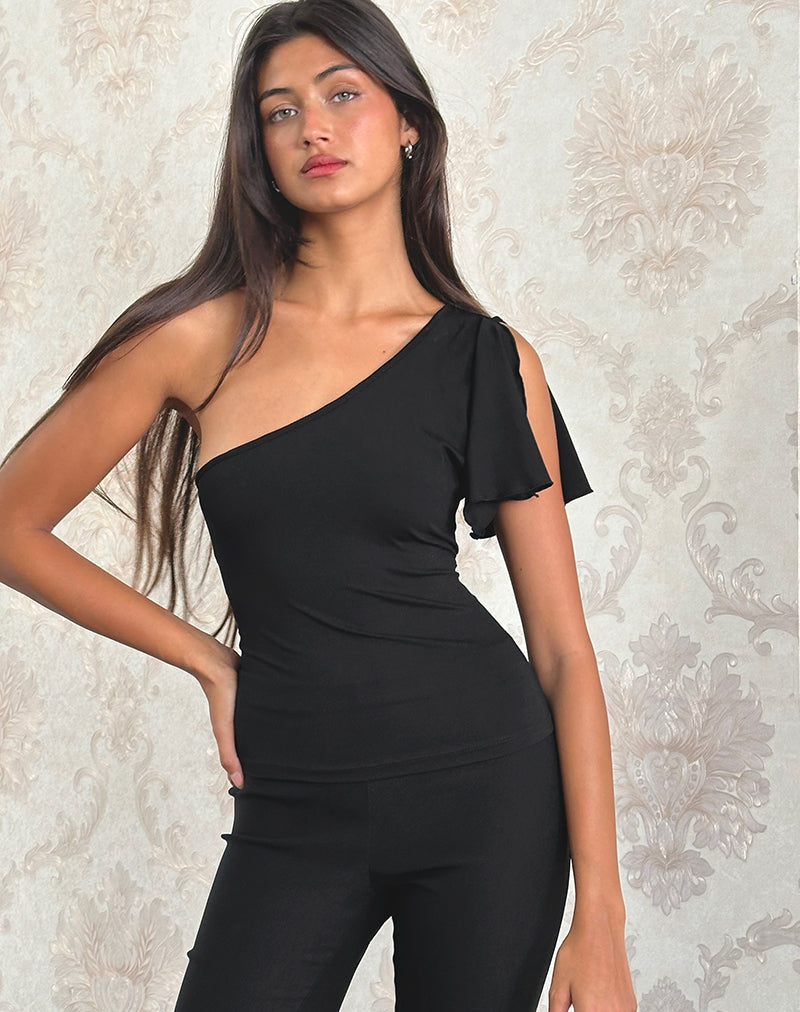 Top monospalla Kaffa in jersey nero