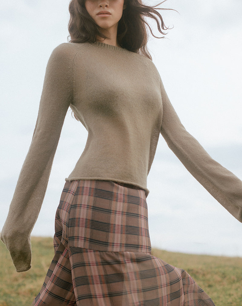 Maglione con bordi arrotolati Kaleo in maglia color cachi