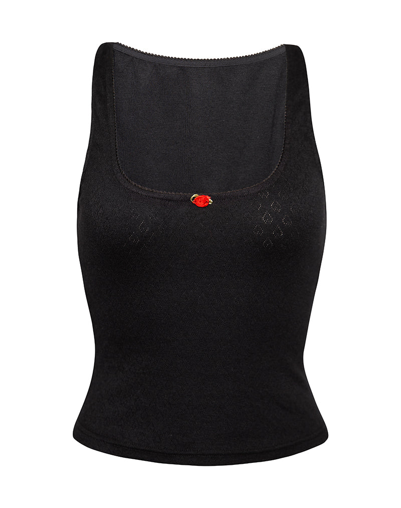 Immagine di Kalinda Top in Pointelle Nero con bordo a balze