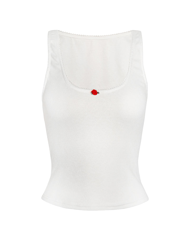 Immagine di Kalinda Top in Pointelle avorio con bordo a balze