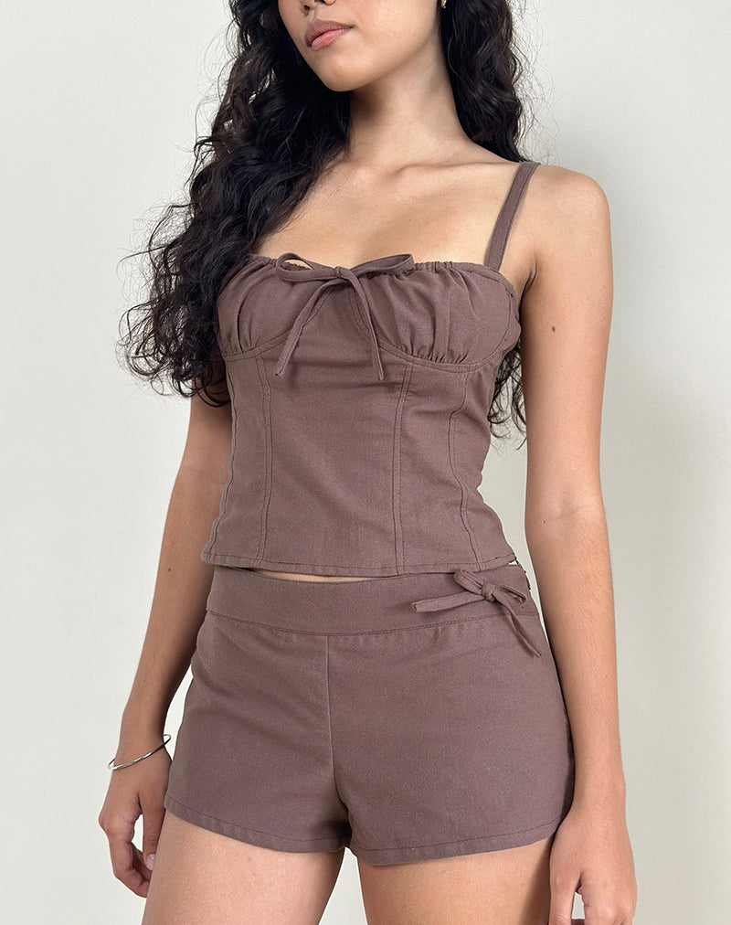 Kamden Cami Top in lino grigio scuro