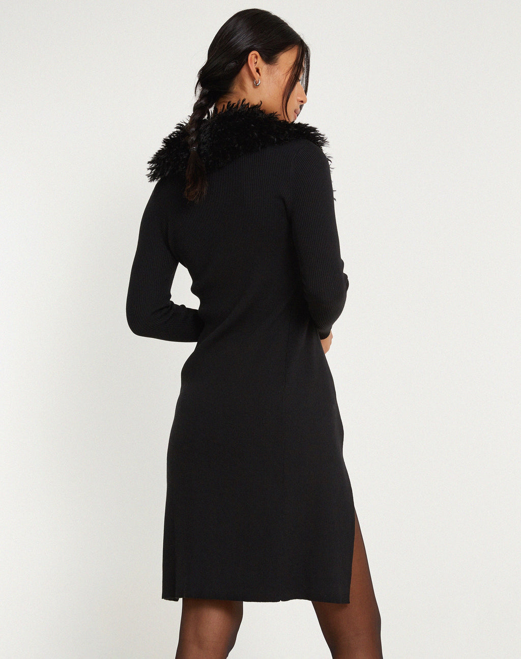 Kameo Longline Cardi in nero con pelliccia afgana