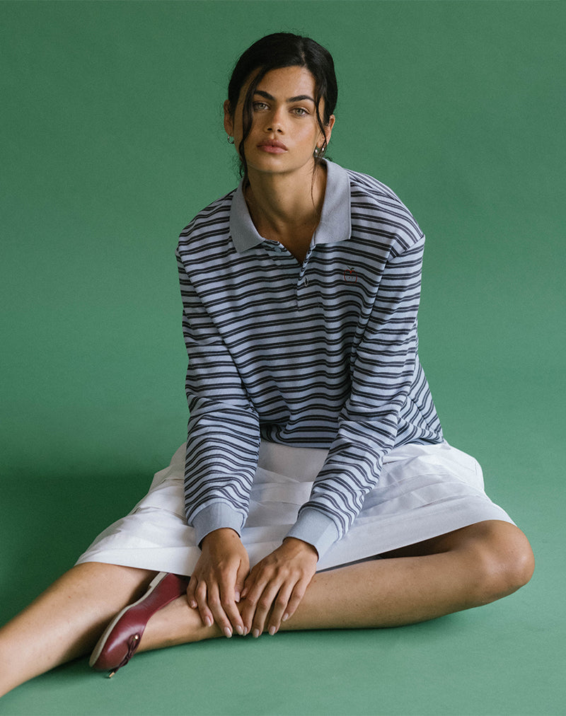 Immagine della camicia a maniche lunghe Kamilla Baggy a righe blu e grigie