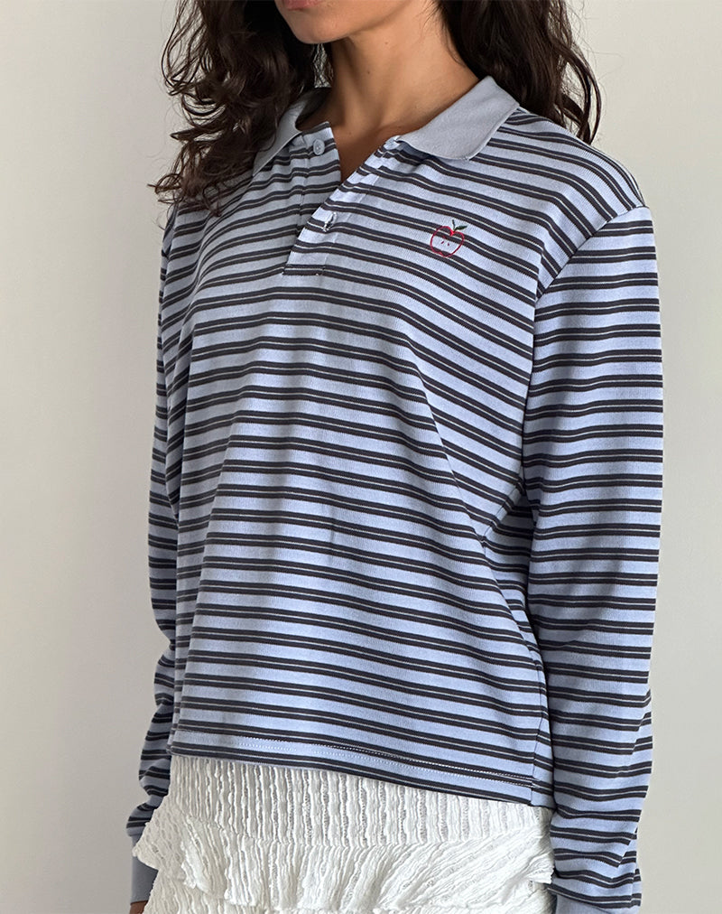 Immagine della camicia a maniche lunghe Kamilla Baggy a righe blu e grigie