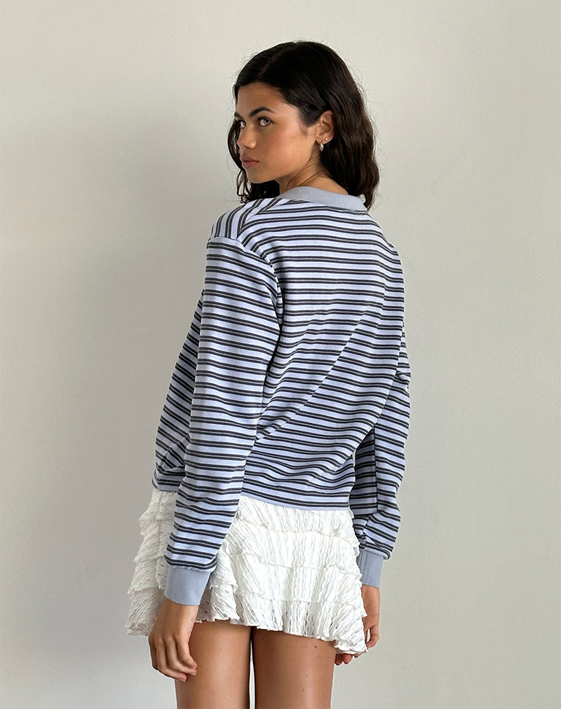 Immagine della camicia a maniche lunghe Kamilla Baggy a righe blu e grigie