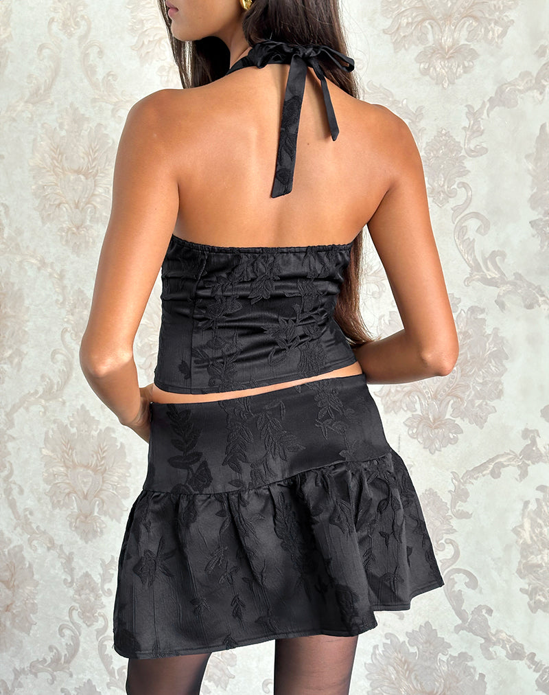 Immagine di Kampi Halter Top in Satin Jacquard Nero