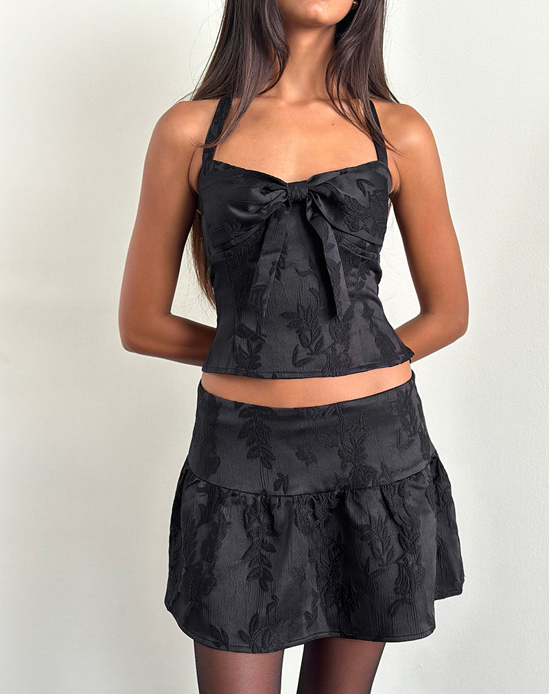 Immagine di Kampi Halter Top in Satin Jacquard Nero