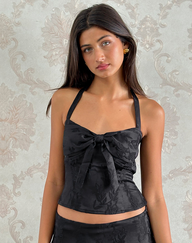 Immagine di Kampi Halter Top in Satin Jacquard Nero