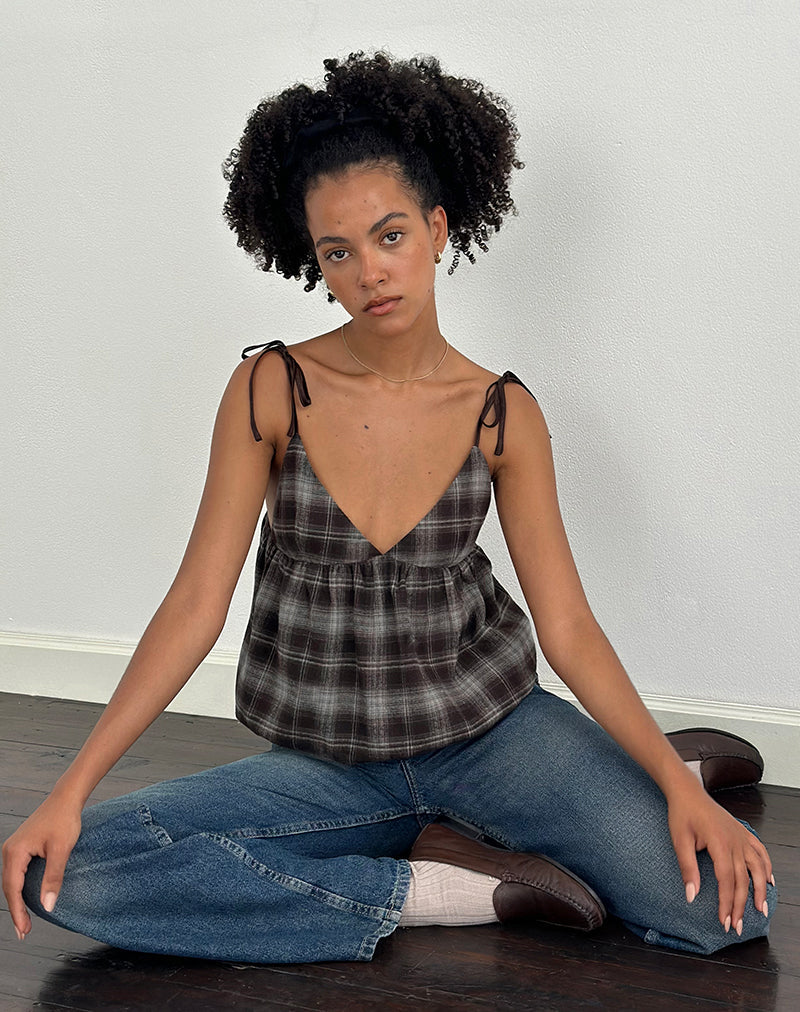 Kaoru - Top cami con busto a triangolo in grigio check