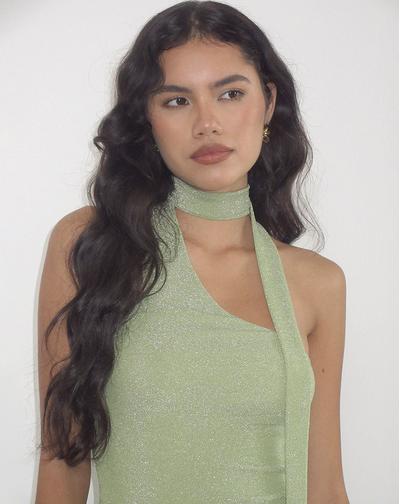 Immagine di Karasi - Top con scollo a cravatta in lurex verde brillante