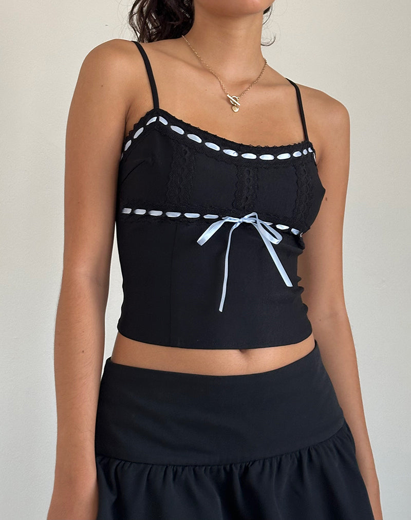 Karda Cami Top nero con nastro a contrasto