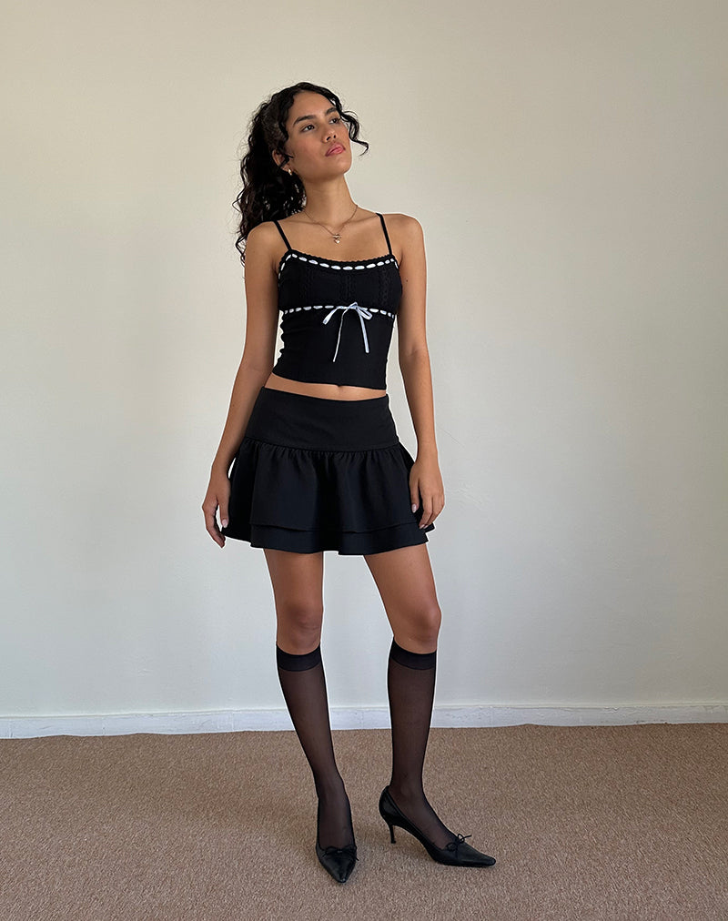 Karda Cami Top nero con nastro a contrasto