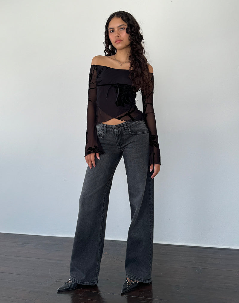 Immagine di Kareena Top Bardot a maniche lunghe in Orchid Flock Nero