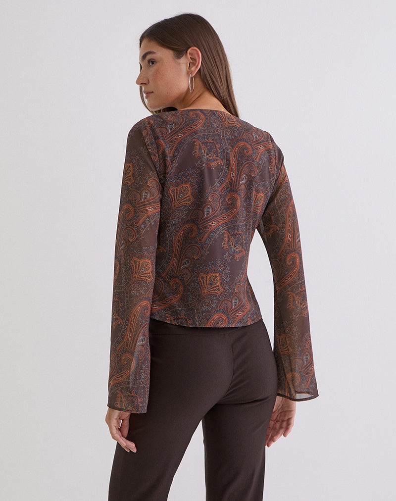 Immagine della maglia a maniche lunghe Karilo in chiffon Royal Paisley Burgundy