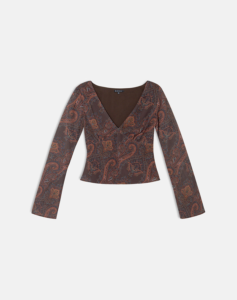 Immagine della maglia a maniche lunghe Karilo in chiffon Royal Paisley Burgundy