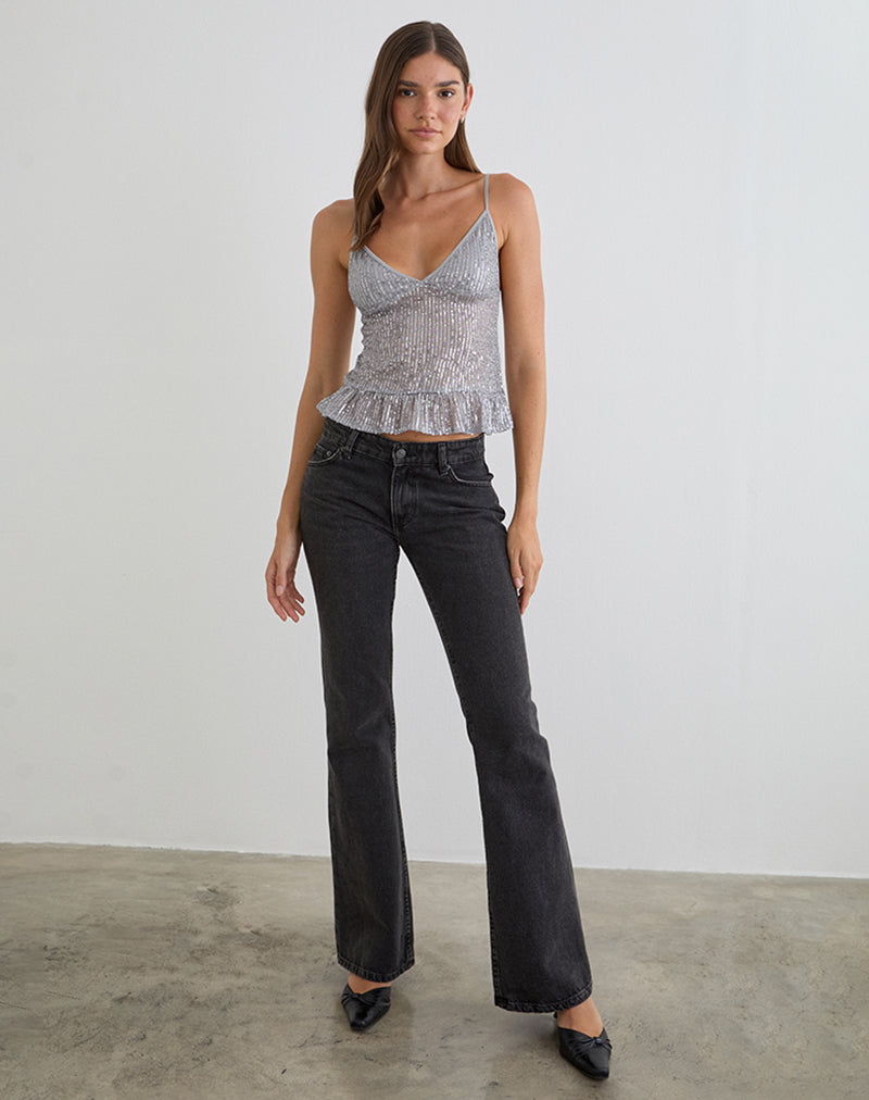 Top Karka Cami in grigio drappeggiato con paillettes