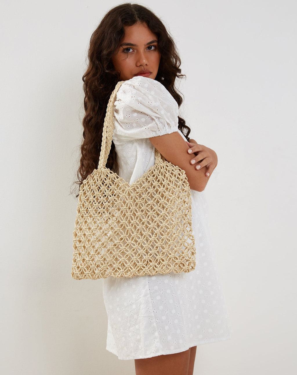 Borsa Karnavi in macramè avorio