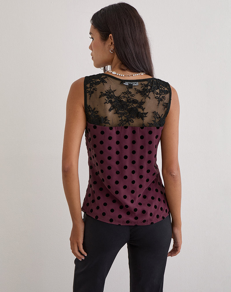 Image of Kasia V-Neck Top in Vintage Polka Maroon
