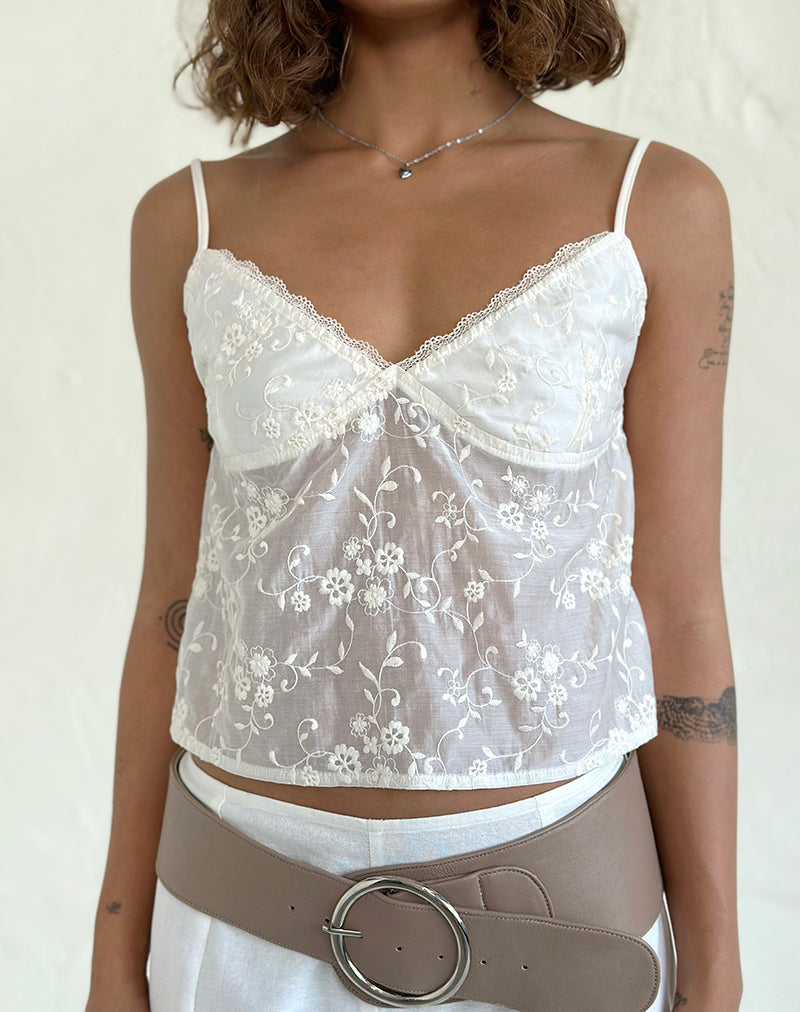 Top Kasturi in broderie bianco