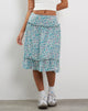 Immagine di Kasya Frill Hem Midi Wrap Gonna in Flower Power Blue
