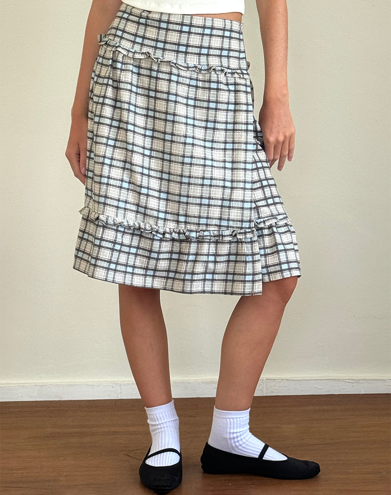 Gonna midi Kasya in tartan blu pastello