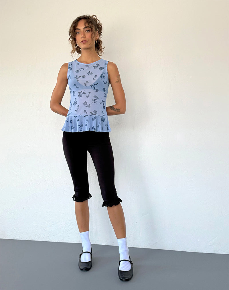 immagine del top Katnis in maglia floreale blu inchiostro