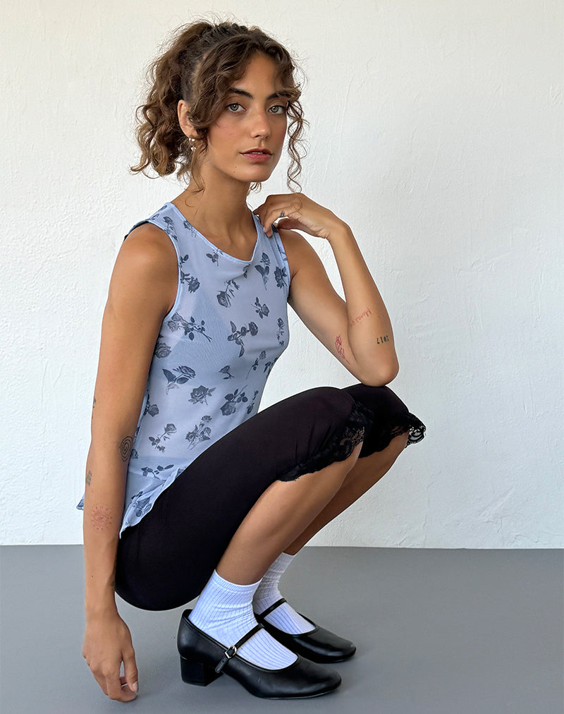 Top Katnis in maglia floreale blu inchiostro