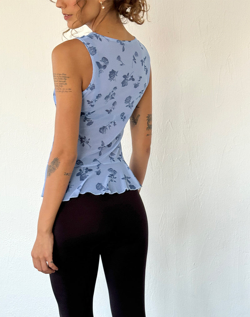 immagine del top Katnis in maglia floreale blu inchiostro