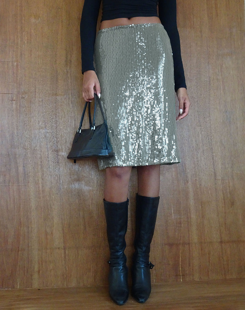 Immagine di Kavi Midi Skirt in Khaki Green Clear Sequin