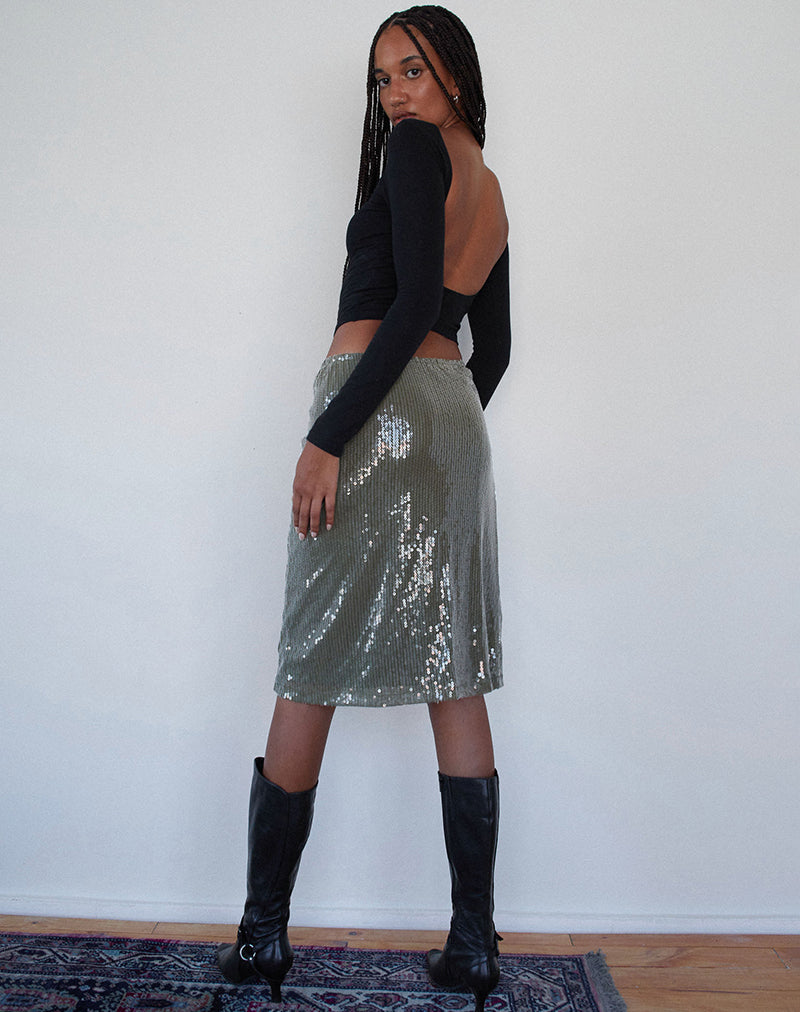 Immagine di Kavi Midi Skirt in Khaki Green Clear Sequin