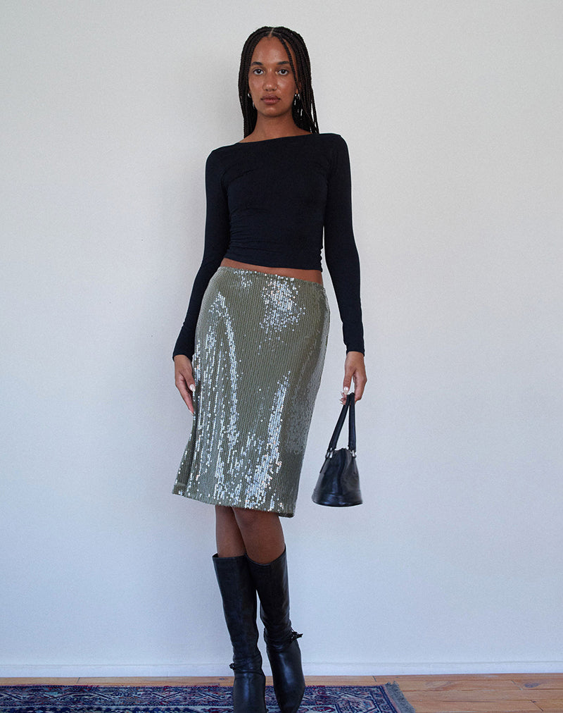 Immagine di Kavi Midi Skirt in Khaki Green Clear Sequin