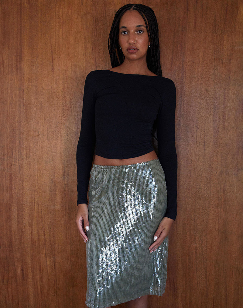 Immagine di Kavi Midi Skirt in Khaki Green Clear Sequin