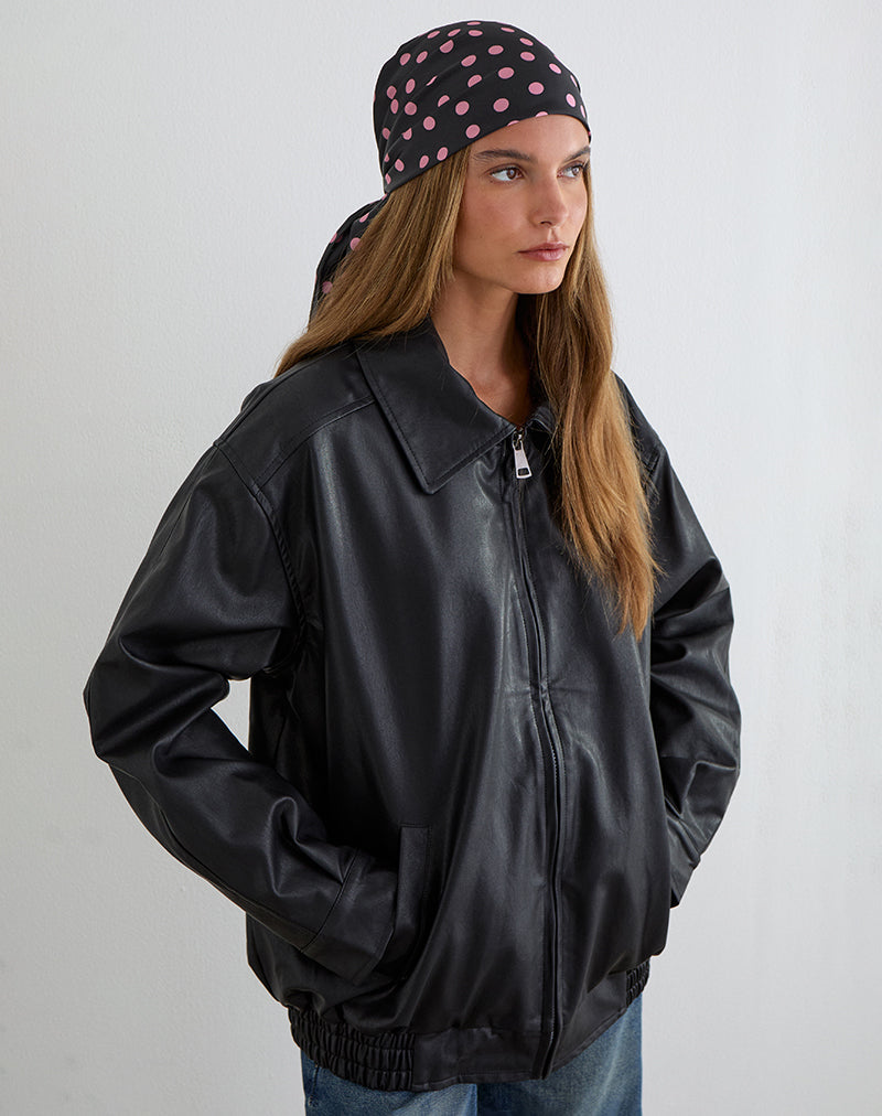 Immagine della sciarpa Kavra in raso nero con pois rosa sparsi