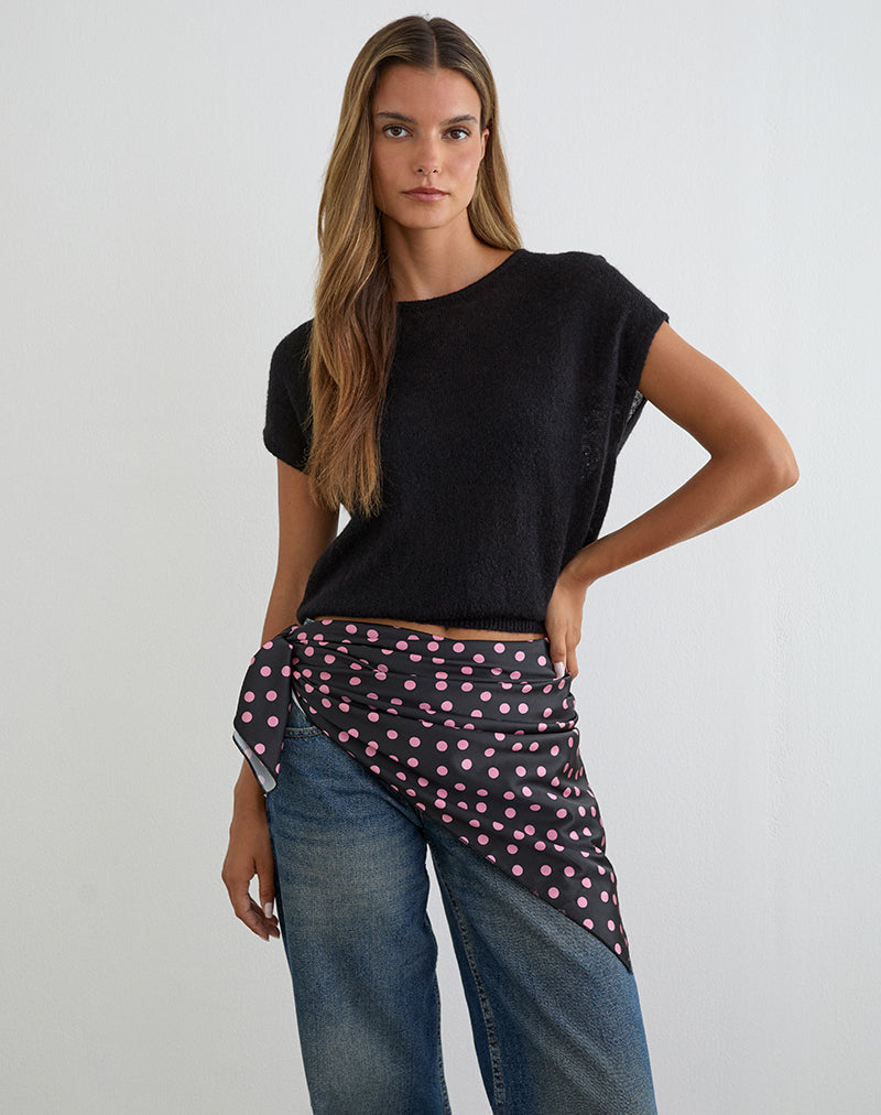 Sciarpa Kavra in raso nero con pois rosa sparsi