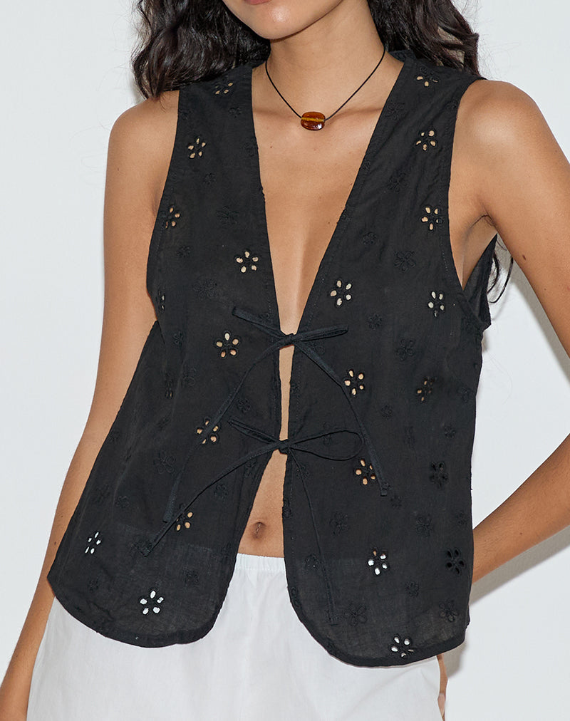 Top Kayve in Broderie a fiori nero