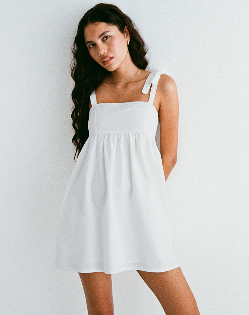 Immagine di Kayla Neck Mini Dress in Lino Avorio