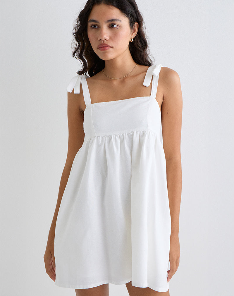 Immagine di Kayla Neck Mini Dress in Lino Avorio